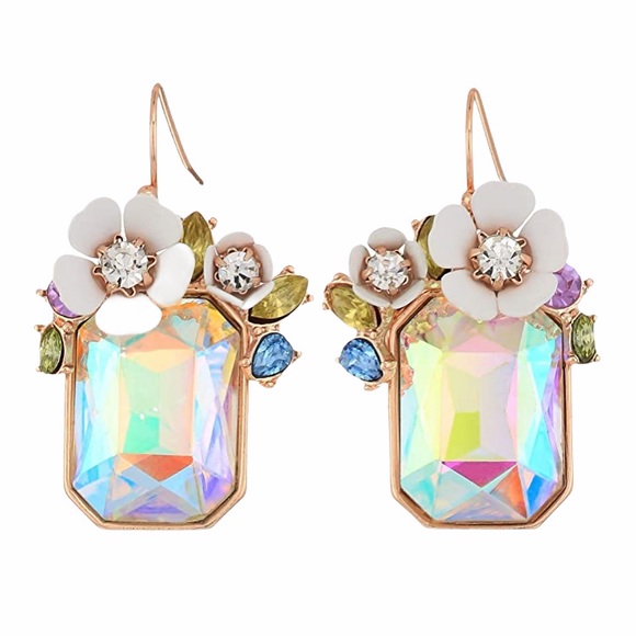 Betsey Johnson Jewelry - Betsey Johnson Flower Rectangle Stone Drop Earring